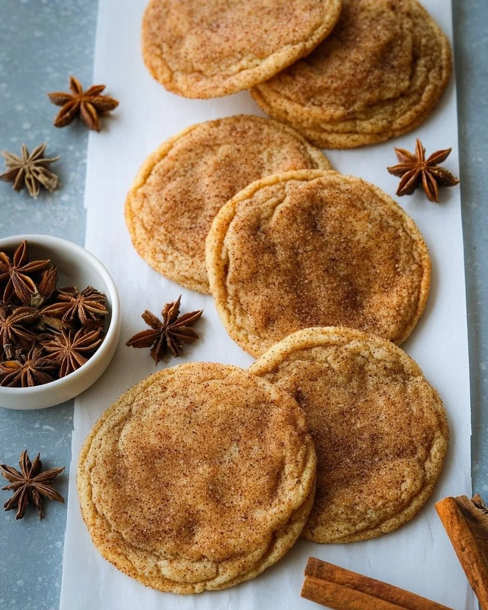 Freshly baked chai sugar cookies with spices and sugar on a cooling rack.