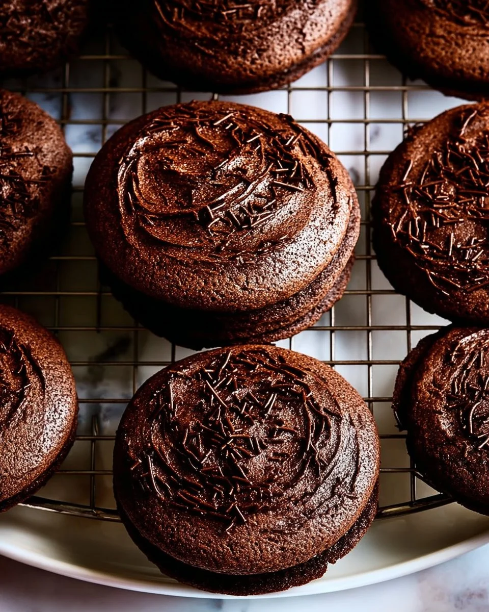 Delicious chocolate frosted cookies on a plate, ready to be served.
