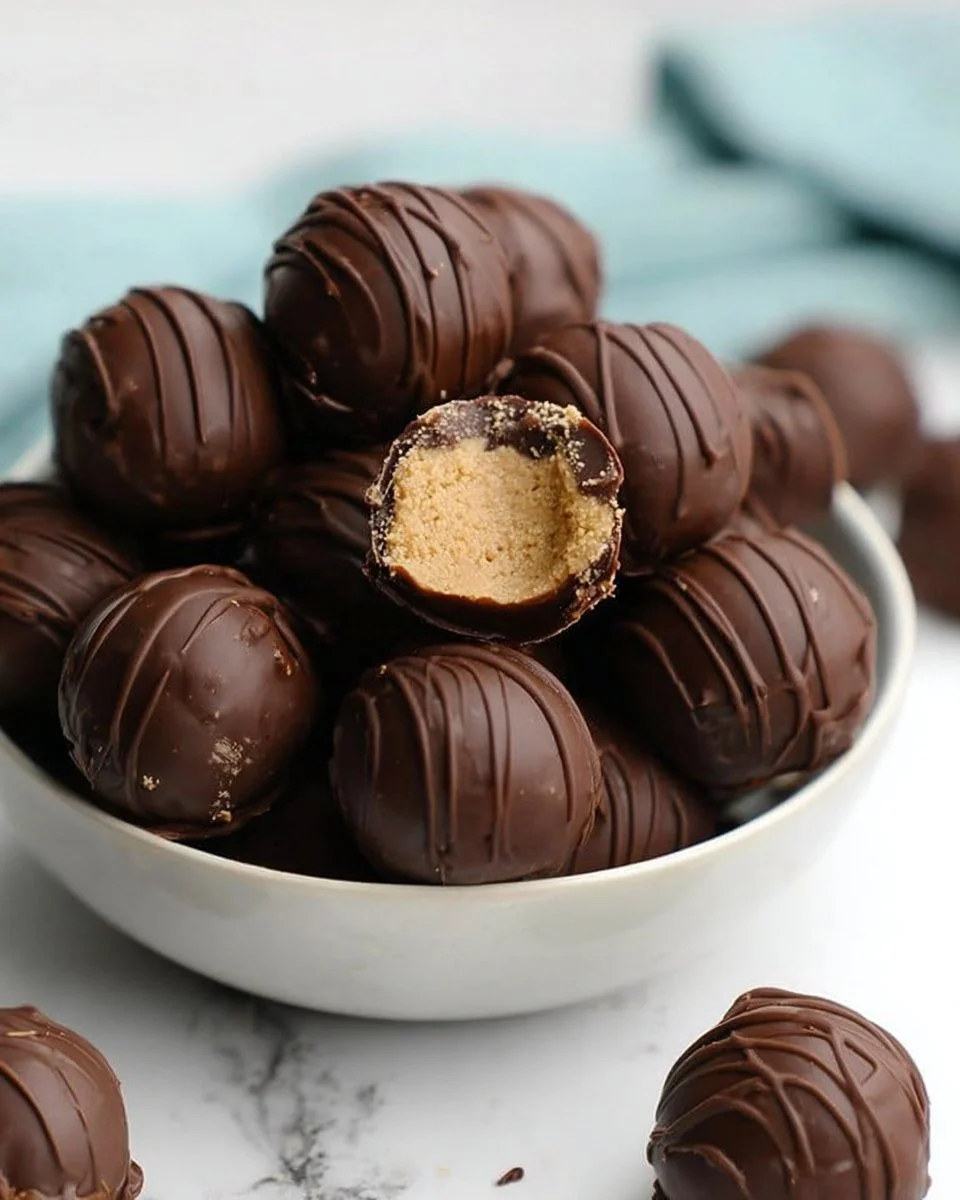 Delicious Chocolate Peanut Butter Balls made with creamy peanut butter and rich chocolate.