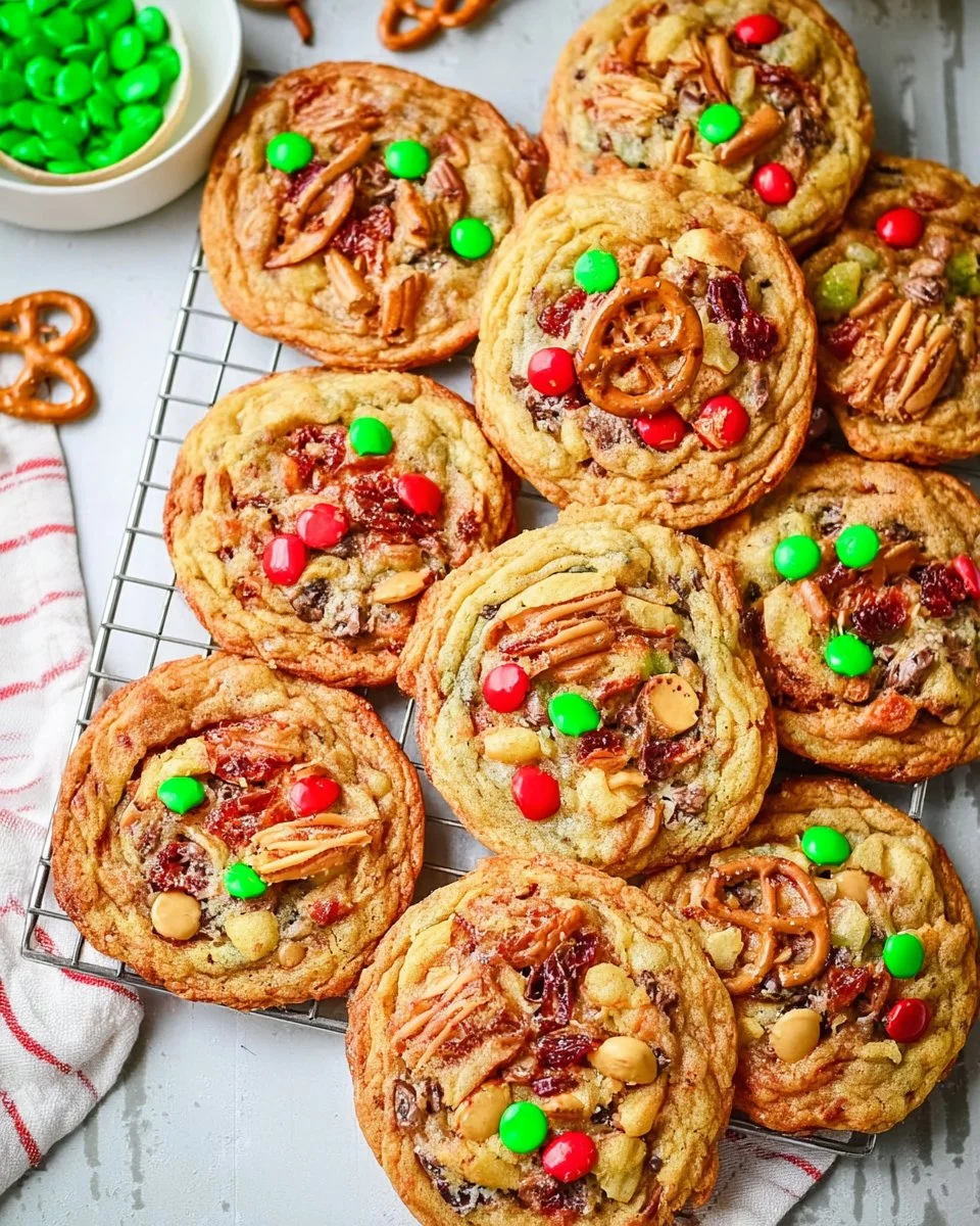 Holiday Kitchen Sink Cookies fresh out of the oven, perfect for Christmas celebrations.