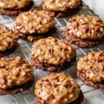 Homemade German Chocolate Cookies on a plate with chocolate and coconut topping.