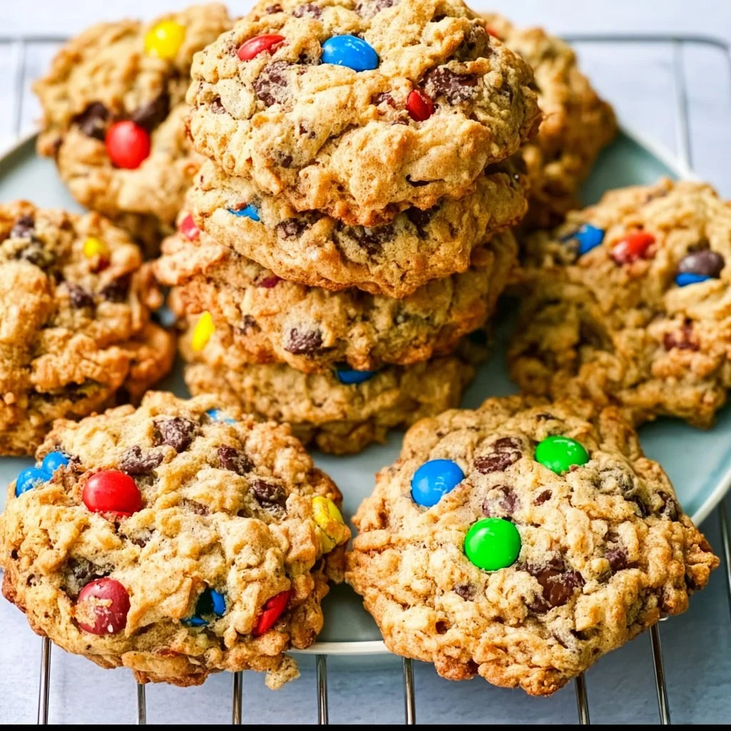 Delicious homemade Monster Cookies with oats, chocolate chips, and peanut butter